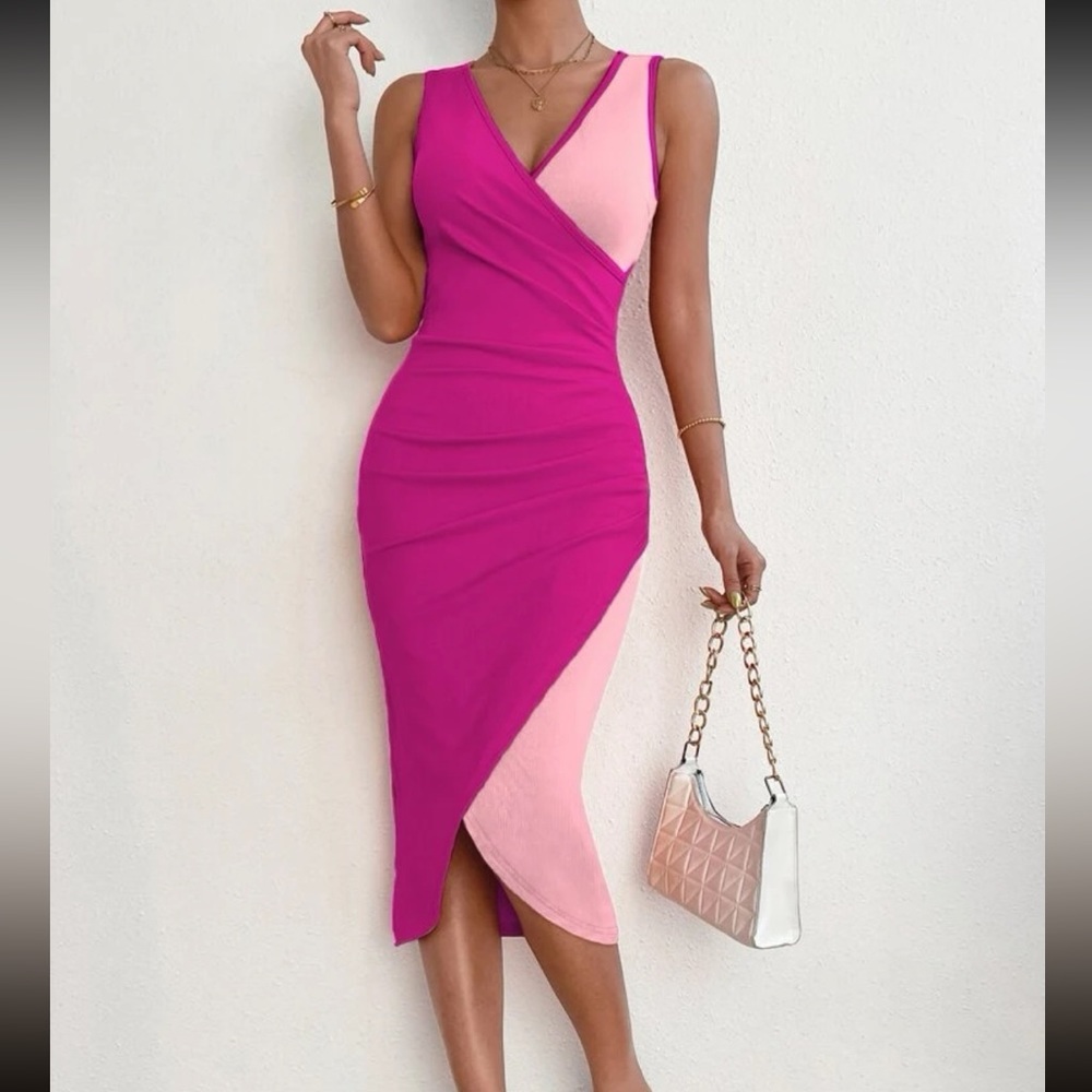 Two Tone Ruched Side Hem Dress